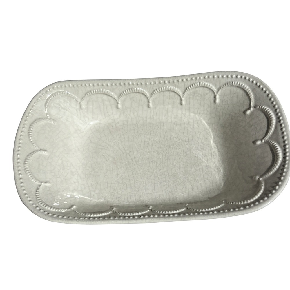 Italian Stoneware Rectangular Serving Dish Cream Crackle‎ Glaze Tuscan Farmhouse